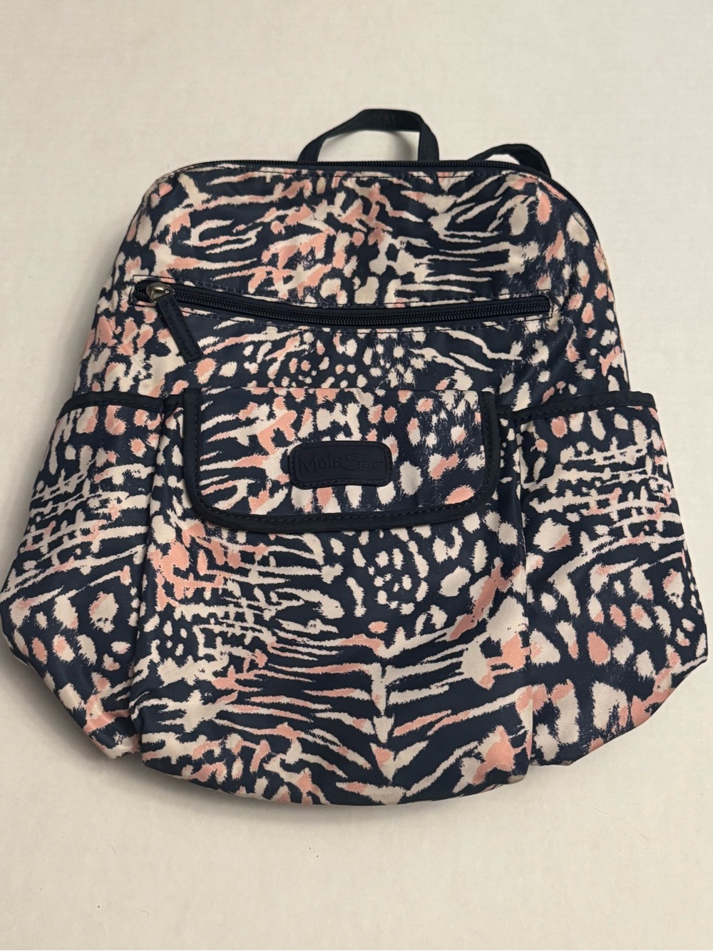Stylish Navy, Pink & Cream Printed Backpack by MZ Wallace